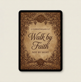 Digital prayer journal with Walk by Faith cover displayed on a tablet